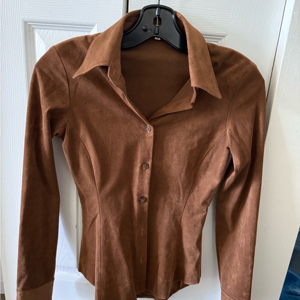Babaton Brown Suede-Look Button Front Skirt (Women)